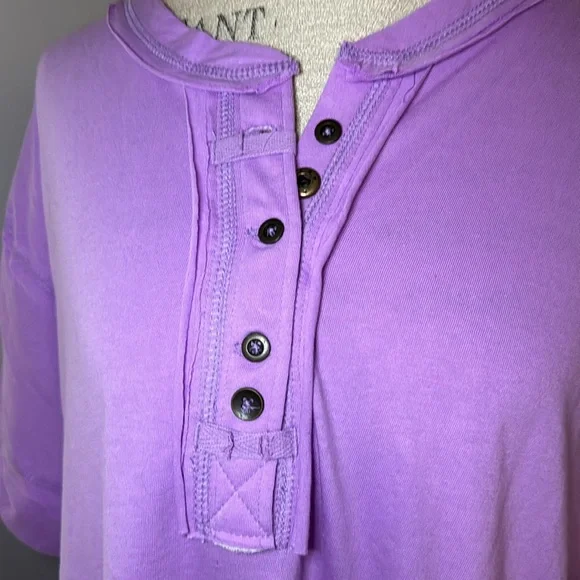 Zenana Top Dark Lavender 1/4 Button down Short Sleeves NWOT - Picture 2 of 10